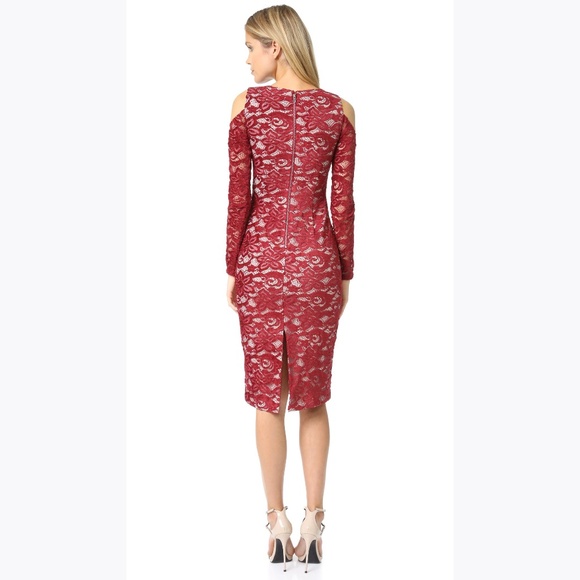 ALICE+OLIVIA Red Lace Laila Open Shoulder Dress 4 - Picture 3 of 8